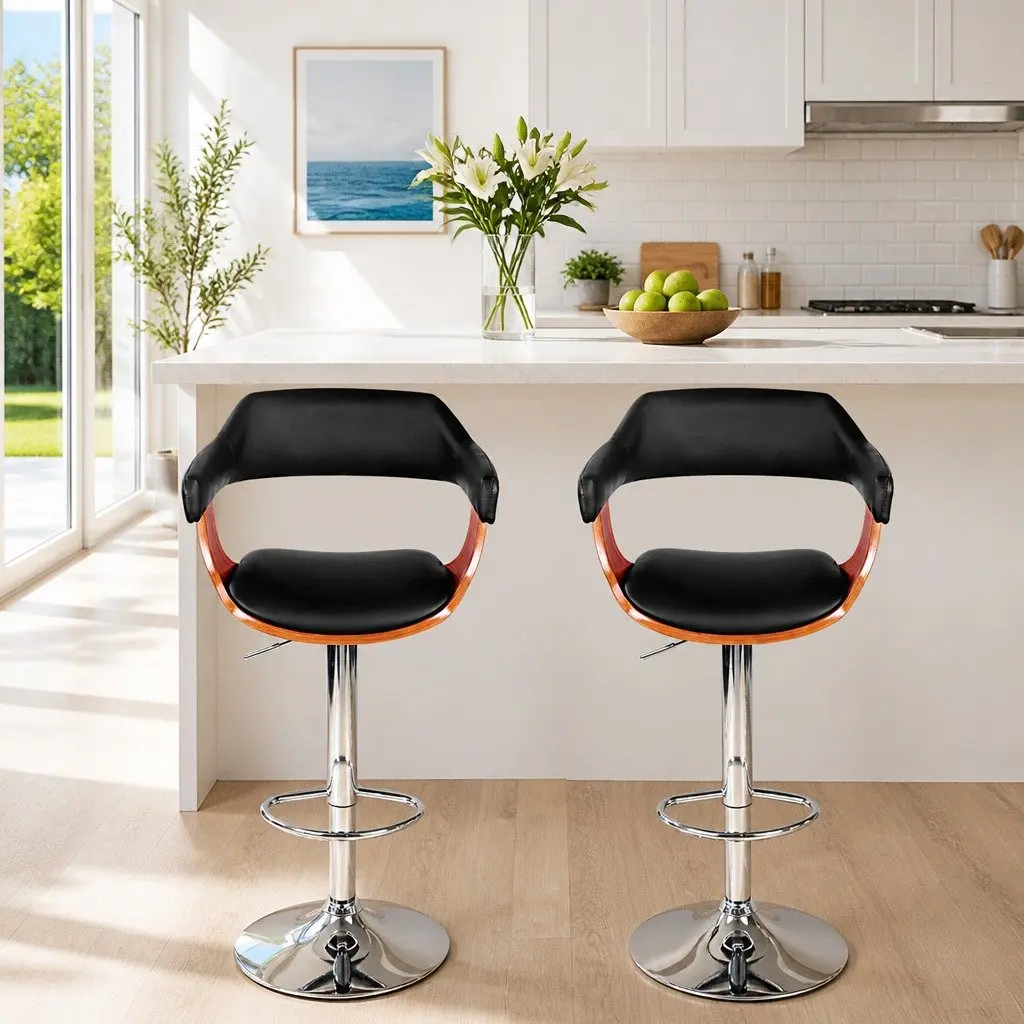 Black PU Leather Bar Stools with Armrest