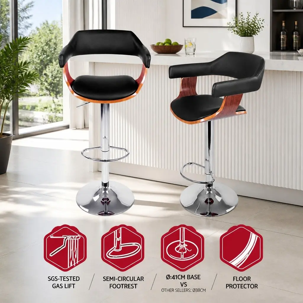Black PU Leather Bar Stools with Armrest