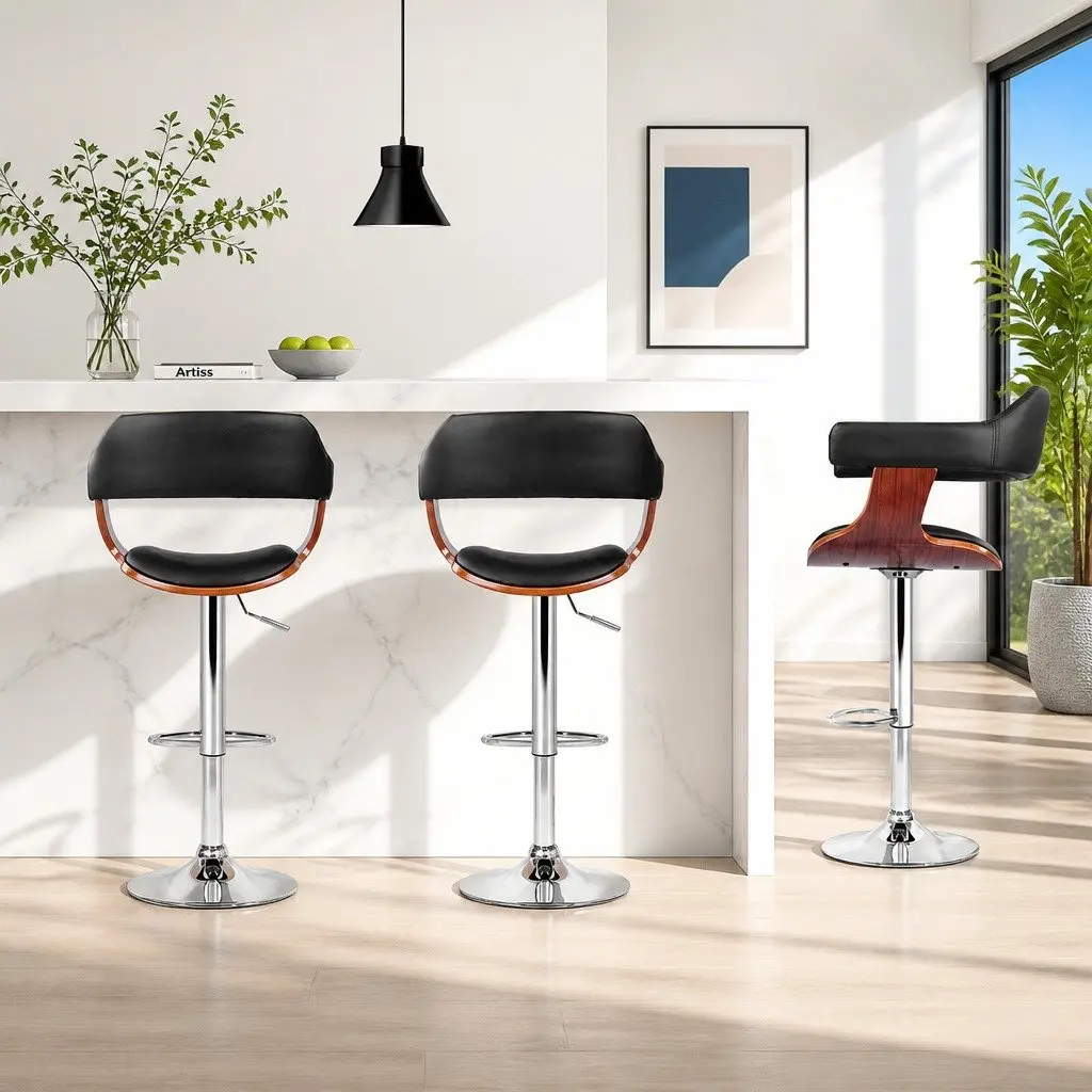 Black PU Leather Bar Stools with Armrest