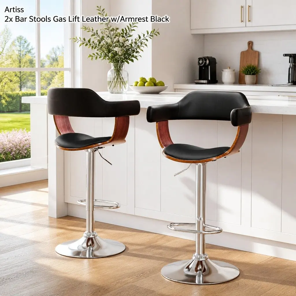 Black PU Leather Bar Stools with Armrest