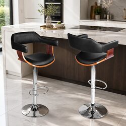 Set of 4 Black Gas Lift Swivel Bar Stools with Armrests