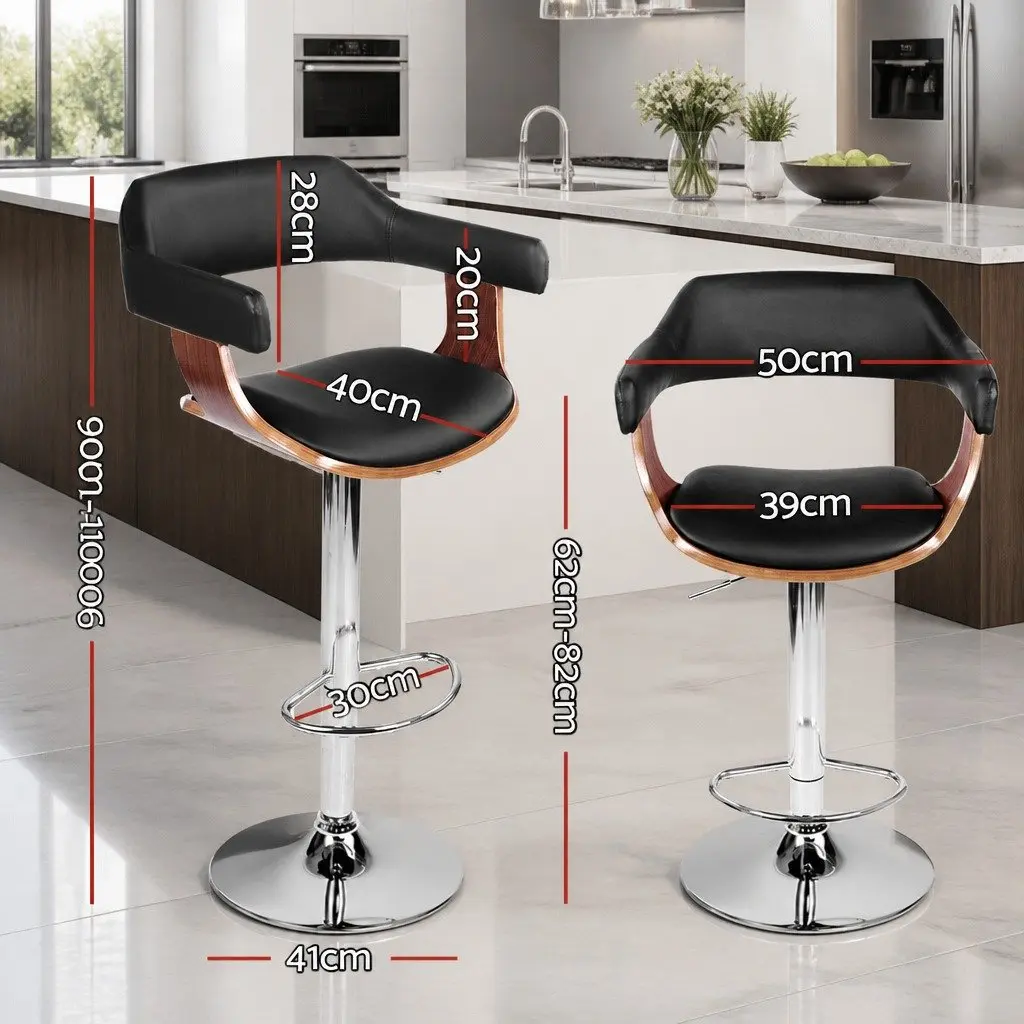 Bar Stools Swivel Gas Lift Armrest Black Padded Seat Chrome Base 4 Piece