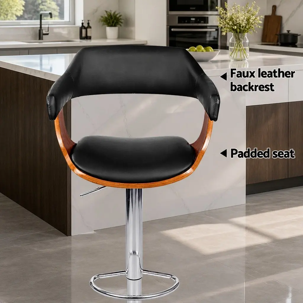 Bar Stools Swivel Gas Lift Armrest Black Padded Seat Chrome Base 4 Piece
