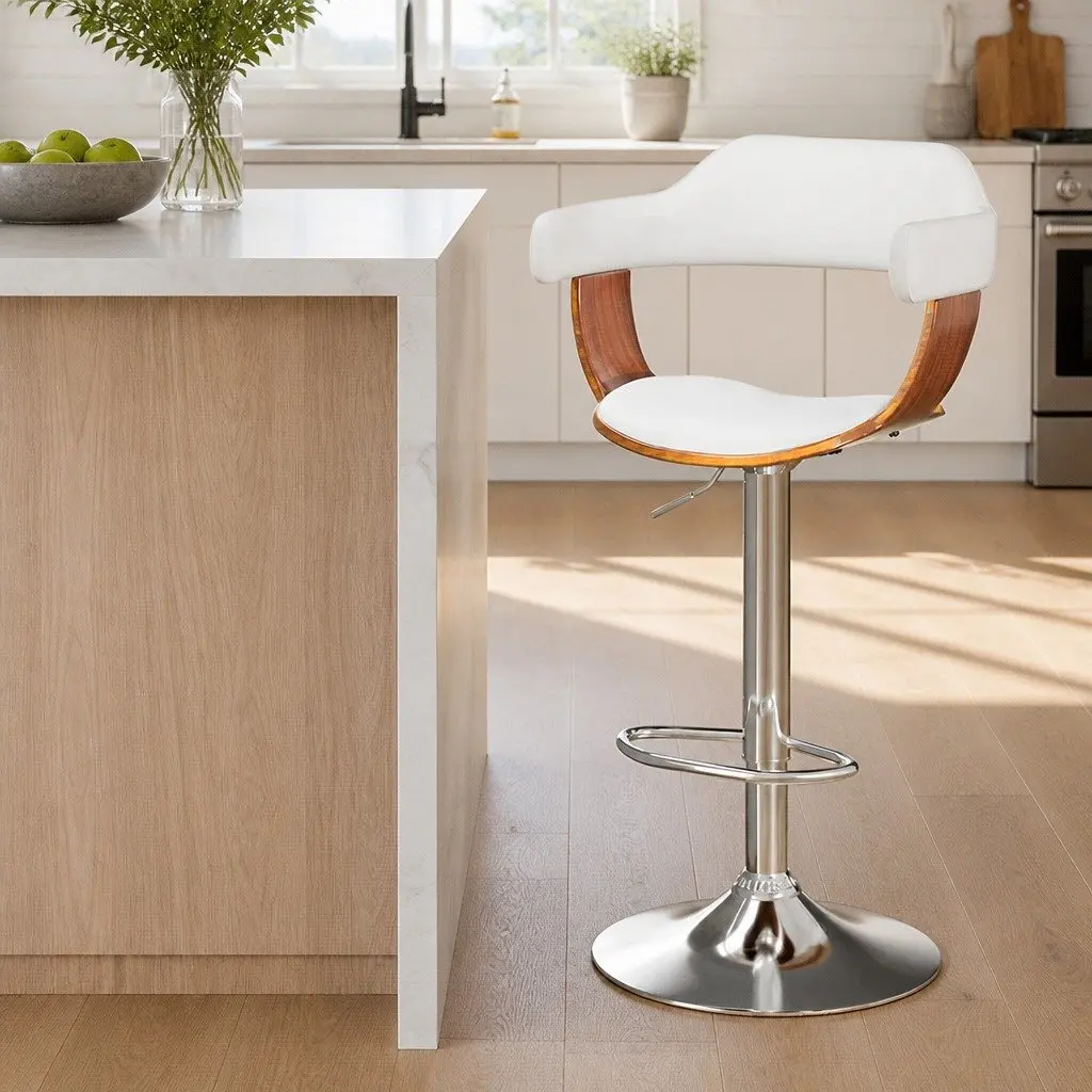 White Bar Stool with Chrome Base