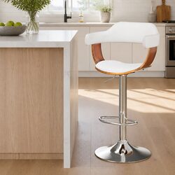 Comfortable White Bar Stool with Chrome Base