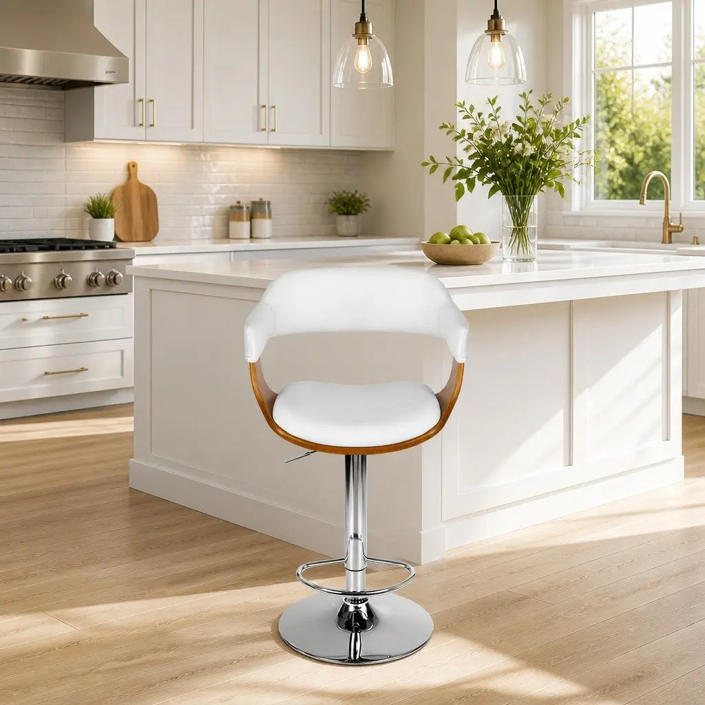 White Bar Stool with Chrome Base