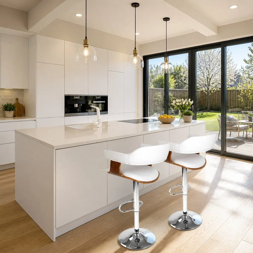 White Bar Stool with Chrome Base