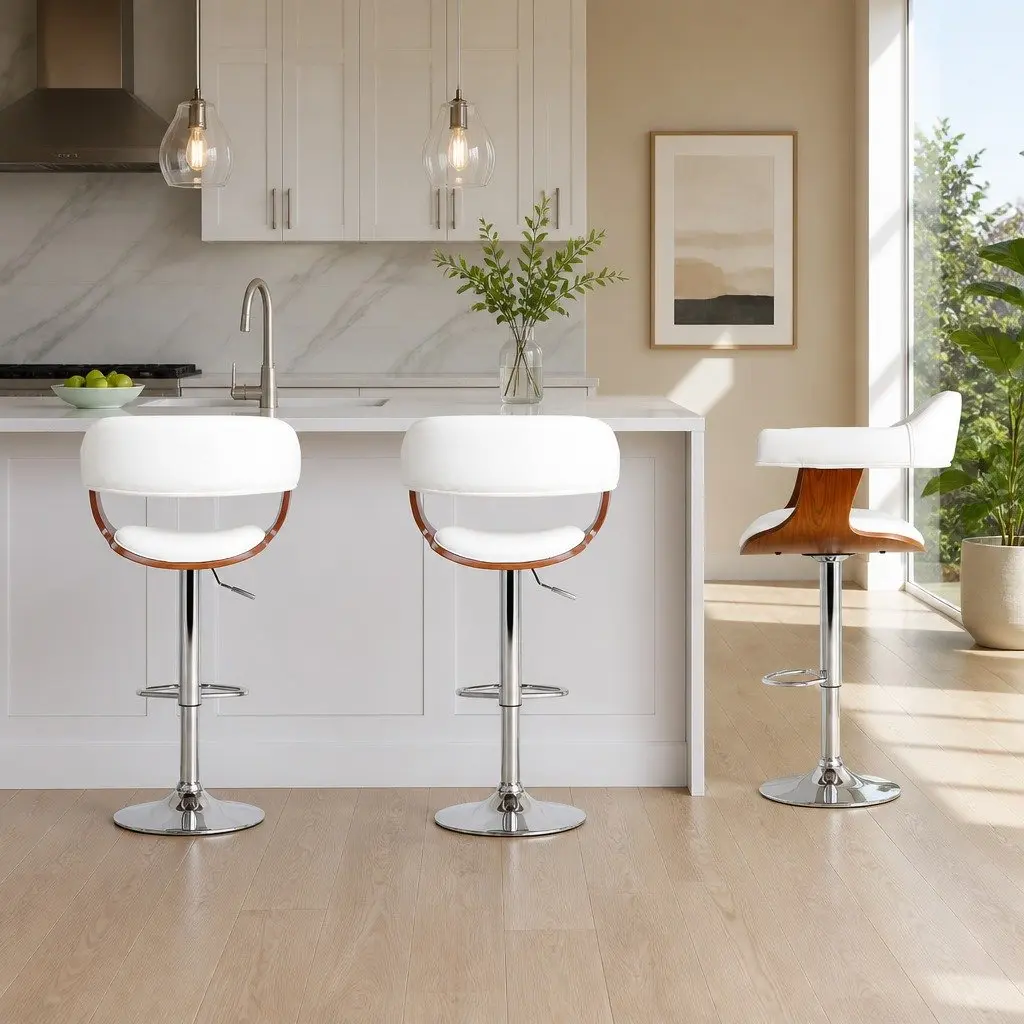 White Bar Stool with Chrome Base