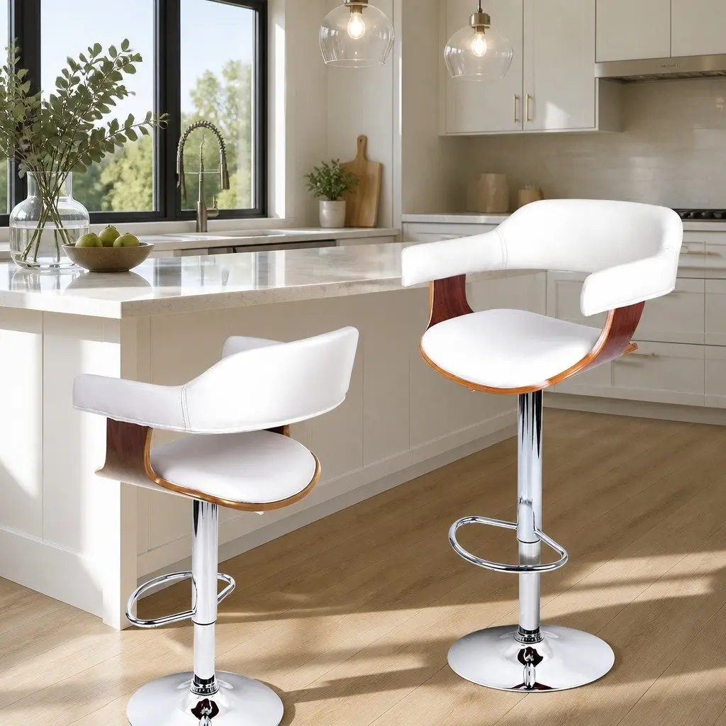 White Bar Stool with Chrome Base