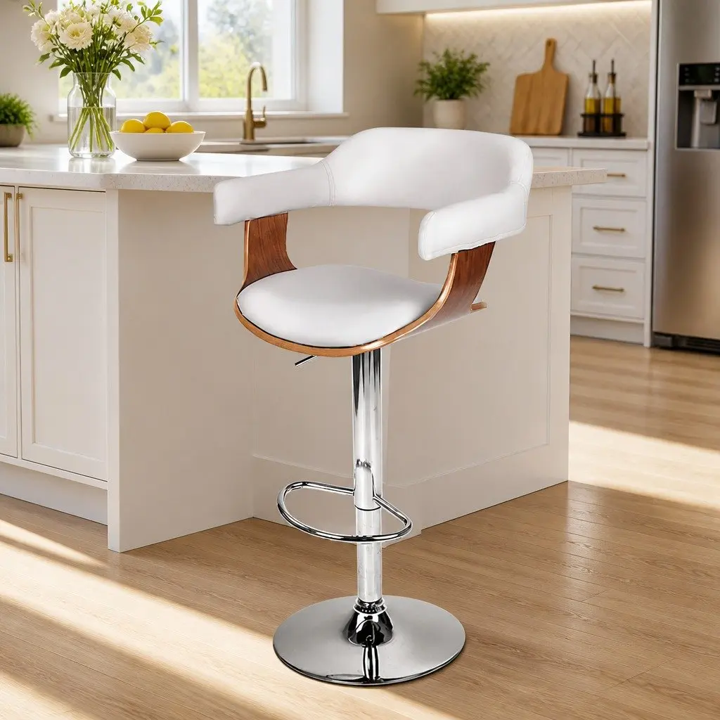 White Bar Stool with Chrome Base