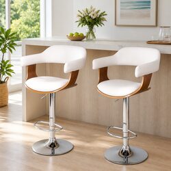 Comfortable White Bar Stools With Gas Lift Set of 2
