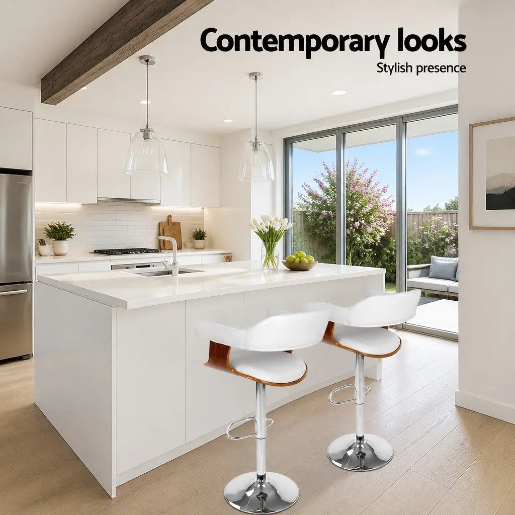 White Bar Stools With Gas Lift Set of 2