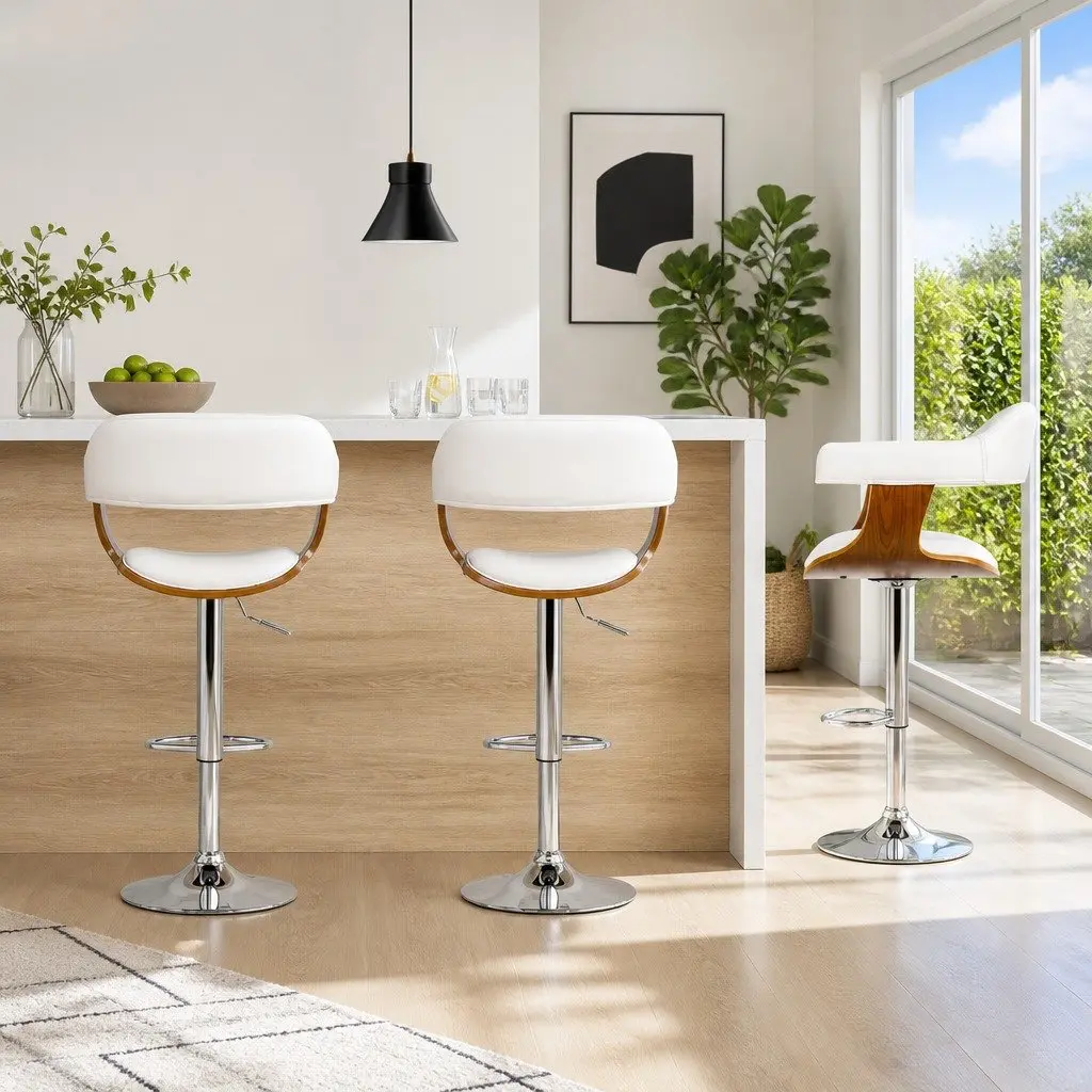 White Bar Stools With Gas Lift Set of 2