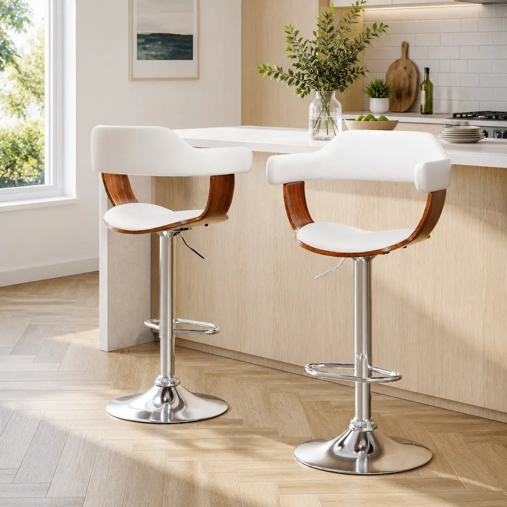White Bar Stools With Gas Lift Set of 2