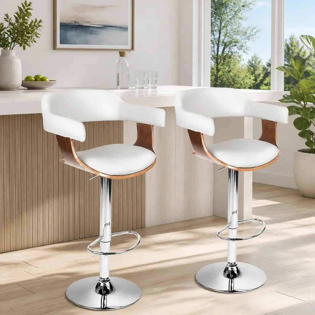 White Bar Stools With Gas Lift Set of 2