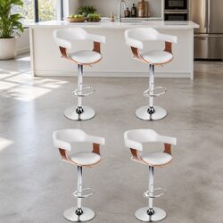 Comfortable White Bar Stools with Gas Lift and Swivel Seat