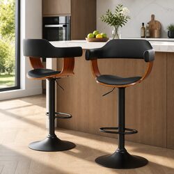 Comfortable Bar Stools with Armrest, Adjustable Set of 2