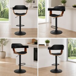 Comfortable Black Bar Stools with Gas Lift Armrests, Set of 4