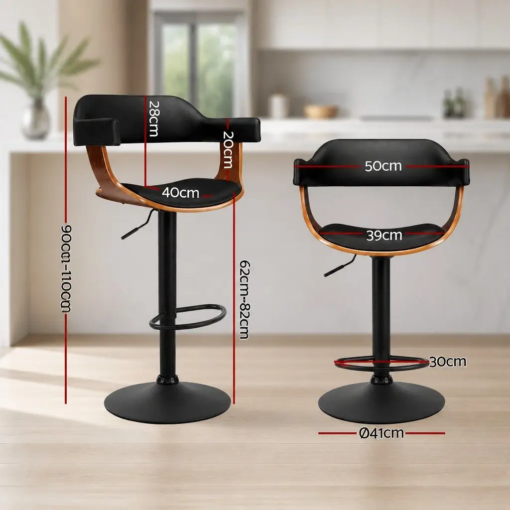 Bar Stools Gas Lift Black PU Leather Padded Seat with Armrest 360 Degree Rotating