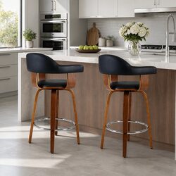 Set of 2 Black Bar Stools with Padded Seats