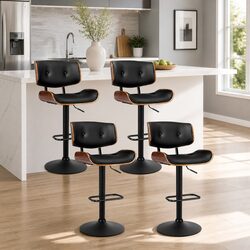 4 Pack Black Bar Stools with Gas Lift and PU Leather Seats