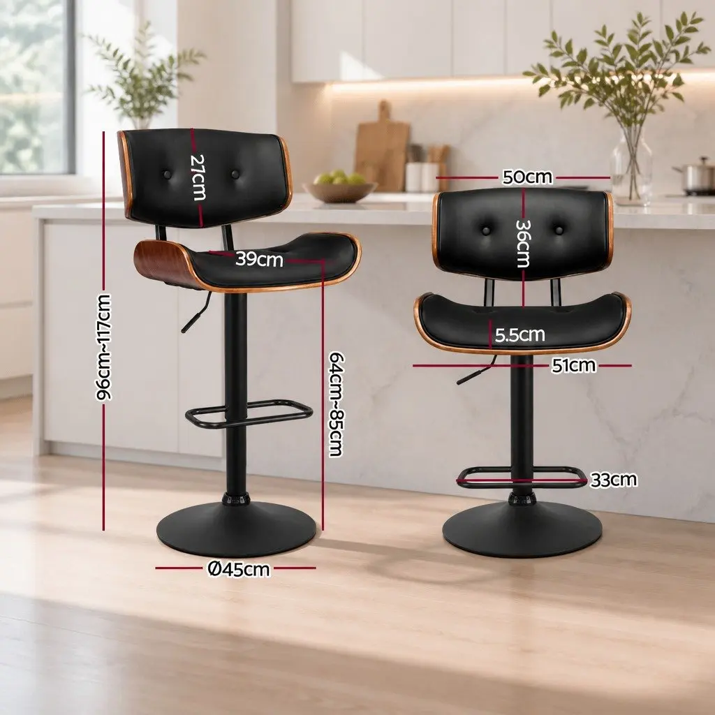Bar Stools Gas Lift 360 Rotatable Black PU Leather Padded Seat 4 Piece