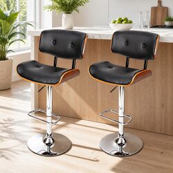 Set of 2 Bar Stools with Gas Lift and Wooden Seats