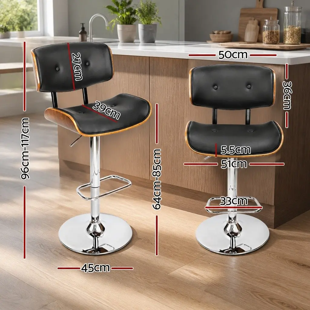 Bar Stools Swivel Adjustable Height Chrome Base Padded Seat Wooden 4 Piece Set