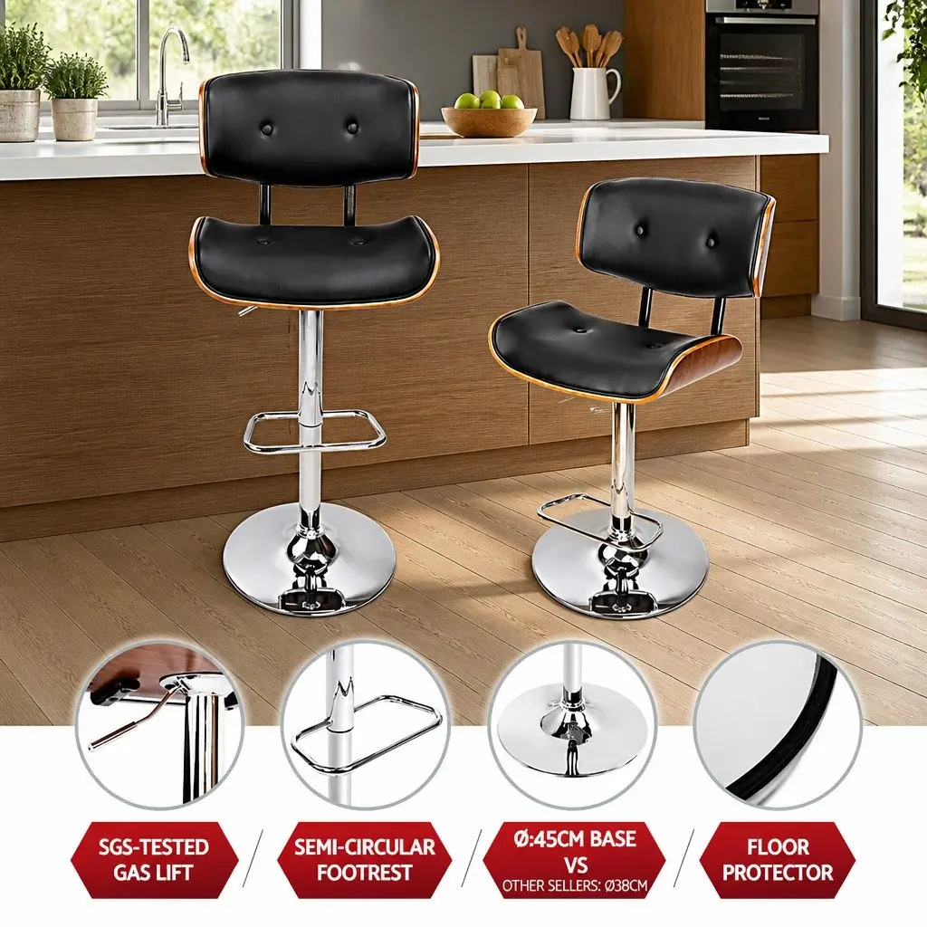 Bar Stools Swivel Adjustable Height Chrome Base Padded Seat Wooden 4 Piece Set
