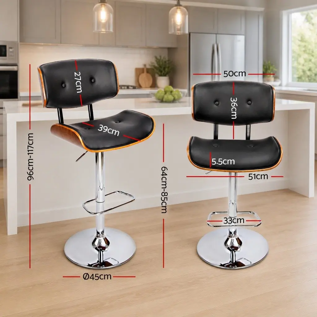 Bar Stools Swivel Black Padded Seat Chrome Base Height Adjustable Wooden Seat