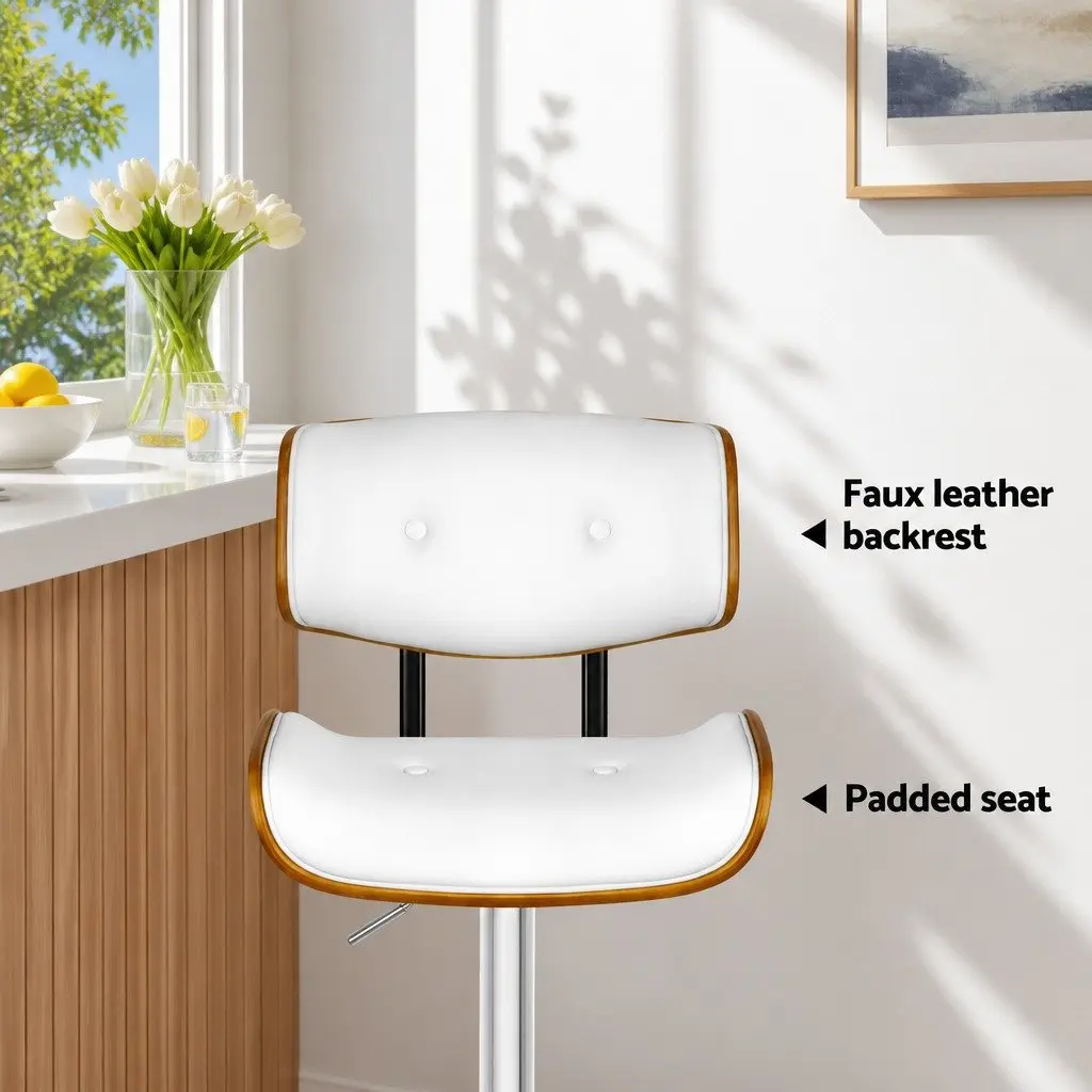Bar Stools Swivel Gas Lift White PU Leather Padded Seat Chrome Base 2 Piece