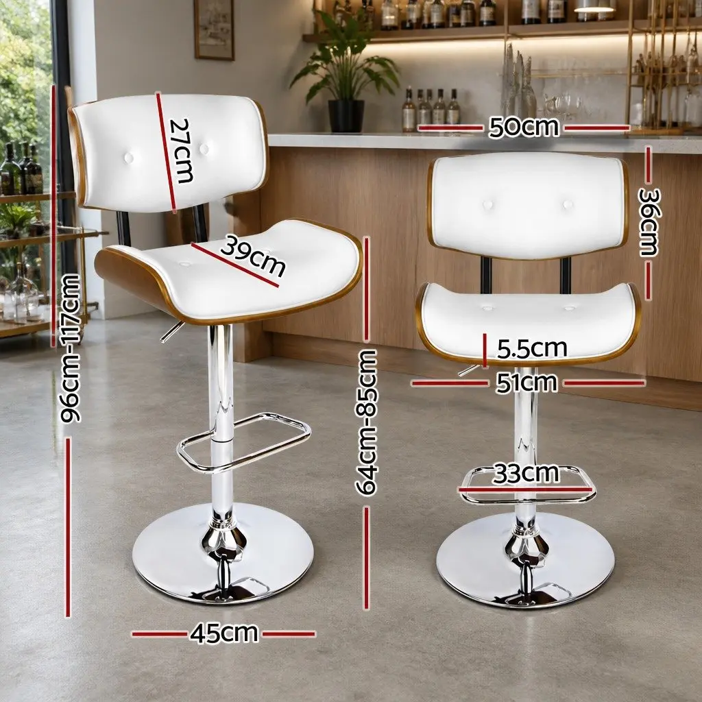 Bar Stools White Padded Seat Gas Lift Swivel 4 Piece Steel Base