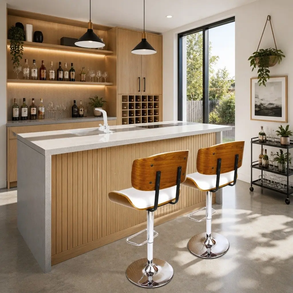 Bar Stools White Padded Seat Gas Lift Swivel 4 Piece Steel Base
