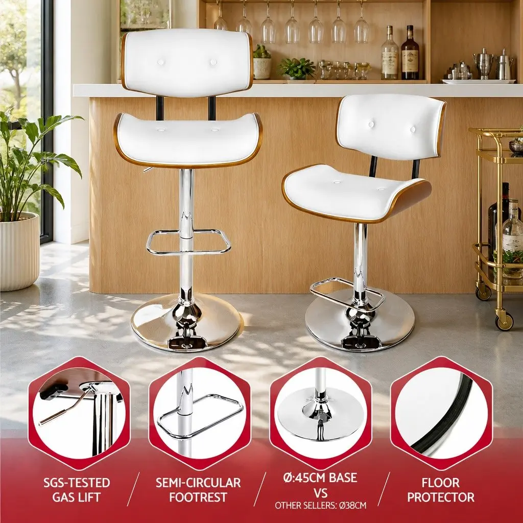 Bar Stools White Padded Seat Gas Lift Swivel 4 Piece Steel Base