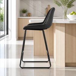 Set of 2 Black PU Leather Bar Stools for Kitchen