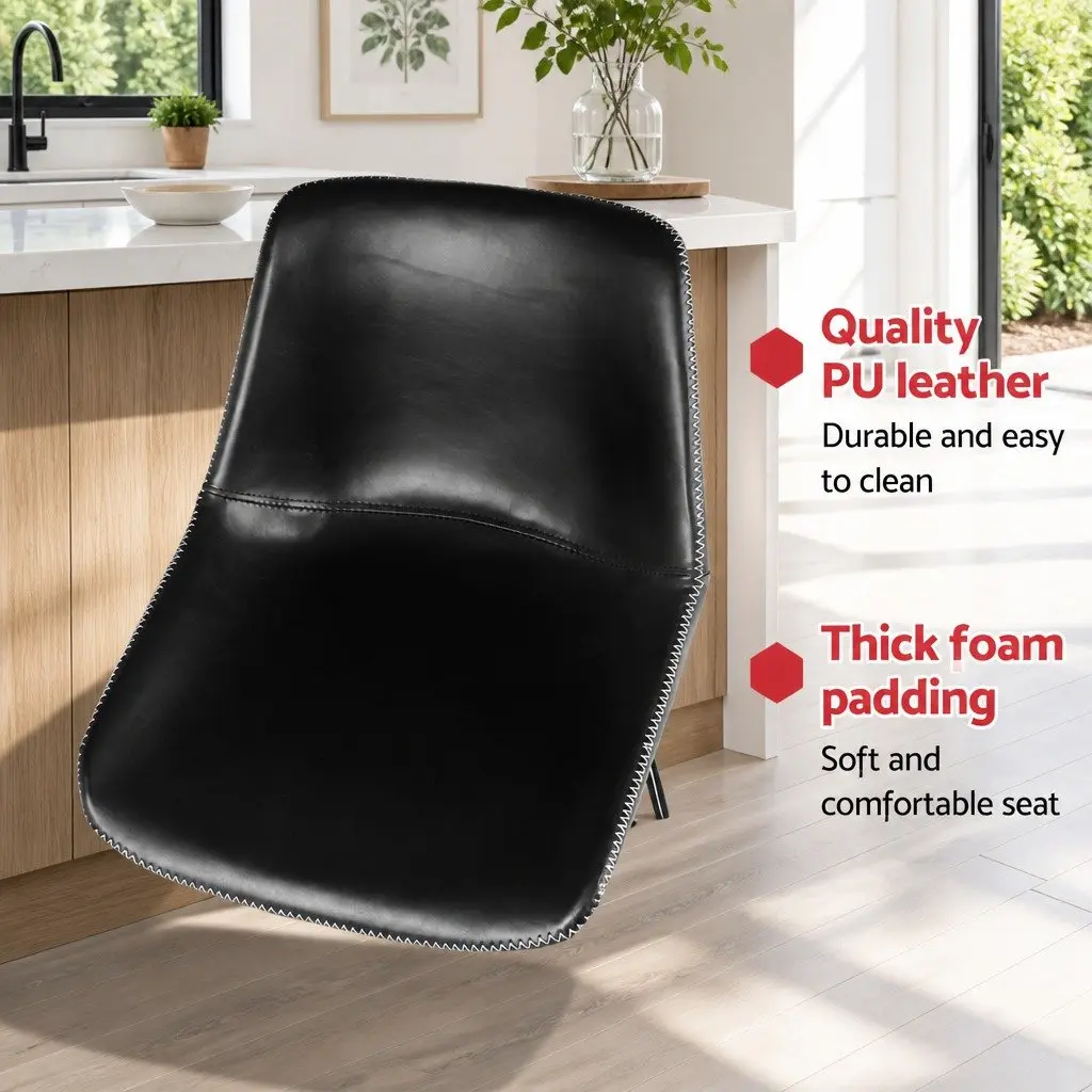 Set of 2 Black PU Leather Bar Stools for Kitchen