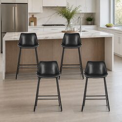 Comfortable Black Metal Bar Stools Set of 4 with Padded Seats