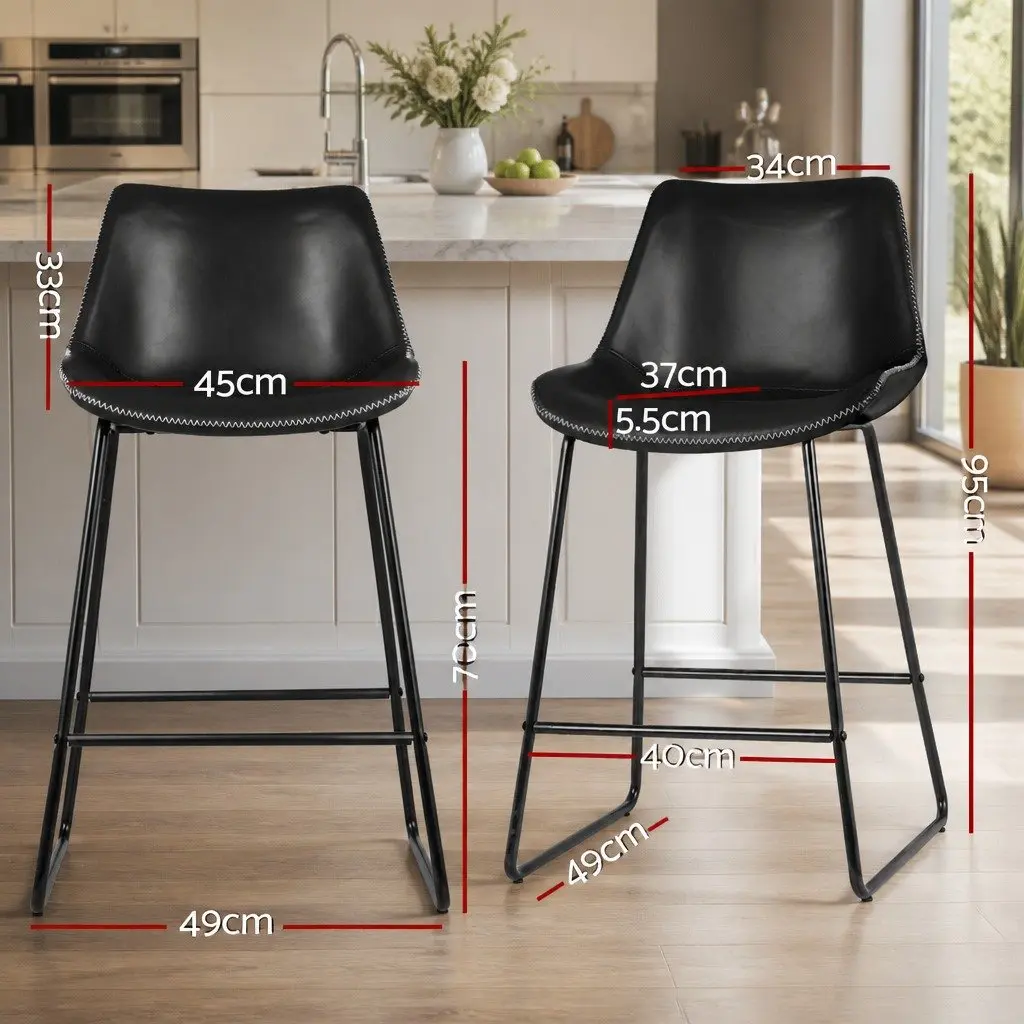 Bar Stools Padded Leather Seat Black Metal Frame Kitchen Counter Height Set of 4