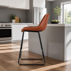 Brown PU Leather Bar Stools Set of 2 for Kitchen