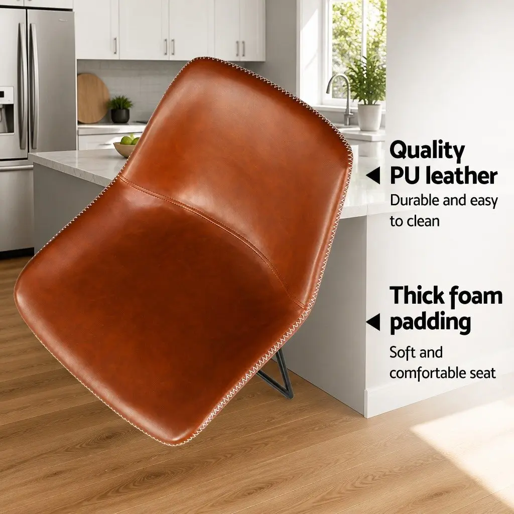Brown PU Leather Bar Stools Set of 2 for Kitchen