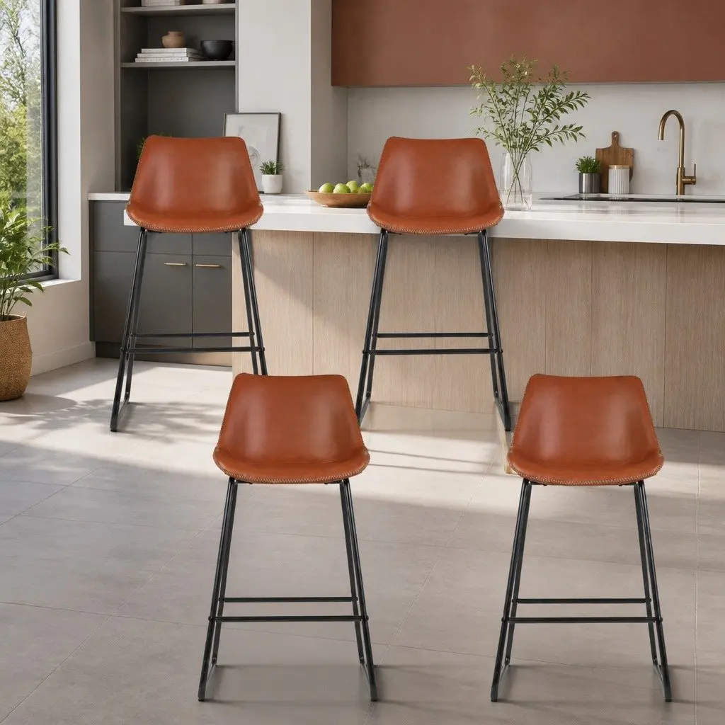 Brown Bar Stools Set of 4 with Padded Seats