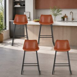 Brown Bar Stools Set of 4 with Padded Seats