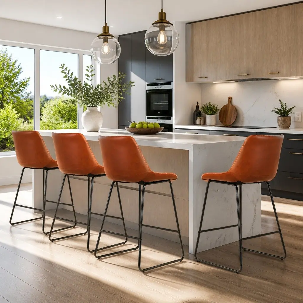 Brown Bar Stools Set of 4 with Padded Seats