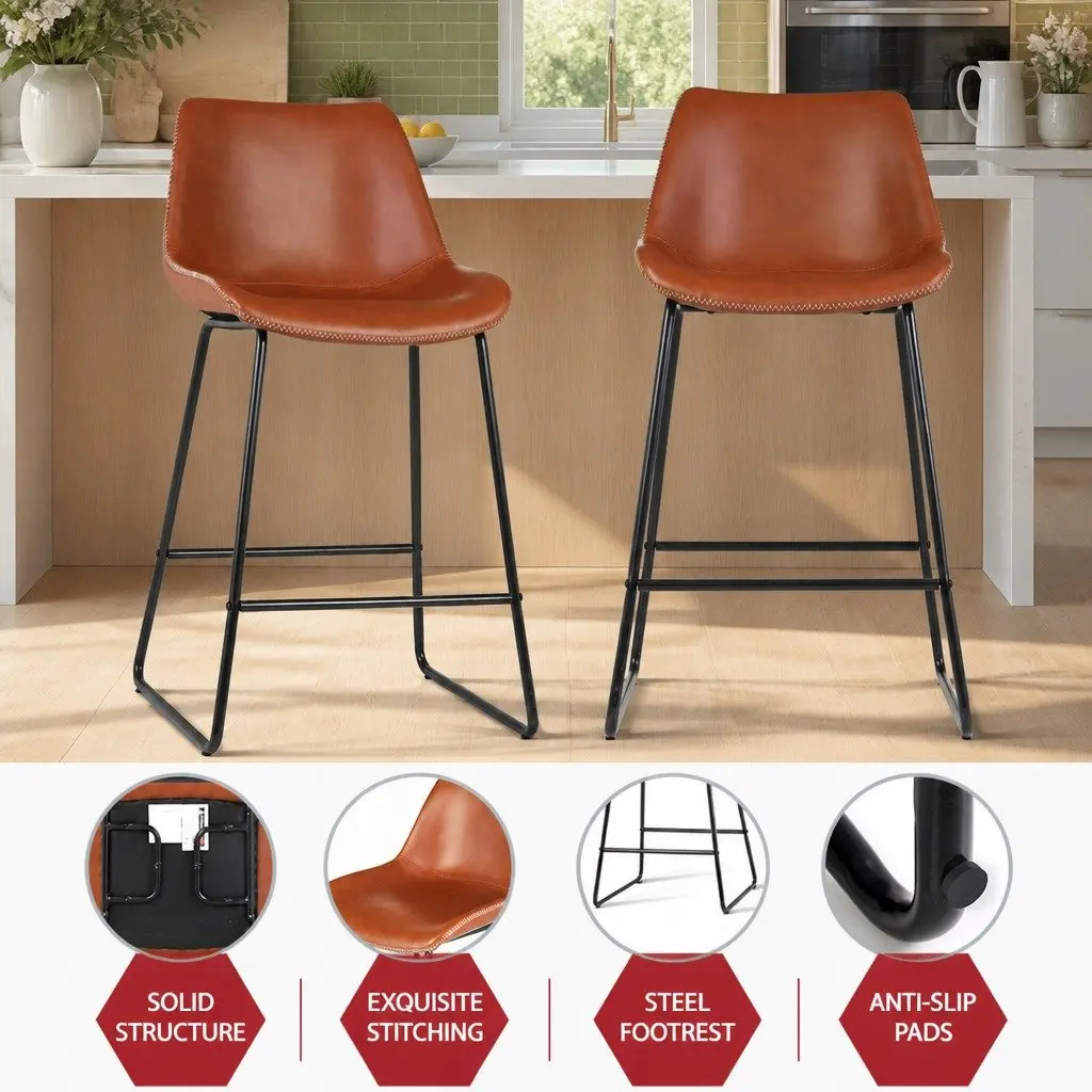 Brown Bar Stools Set of 4 with Padded Seats