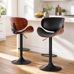 Set of 2 Black Kitchen Bar Stools with Swivel Seats