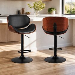 Set of 4 Black Gas Lift Bar Stools with Padded Seats