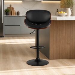 Comfortable Black PU Leather Bar Stools with Swivel Design