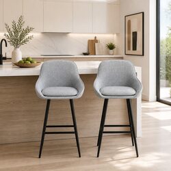 Set of 2 Grey Upholstered Bar Stools for Dining