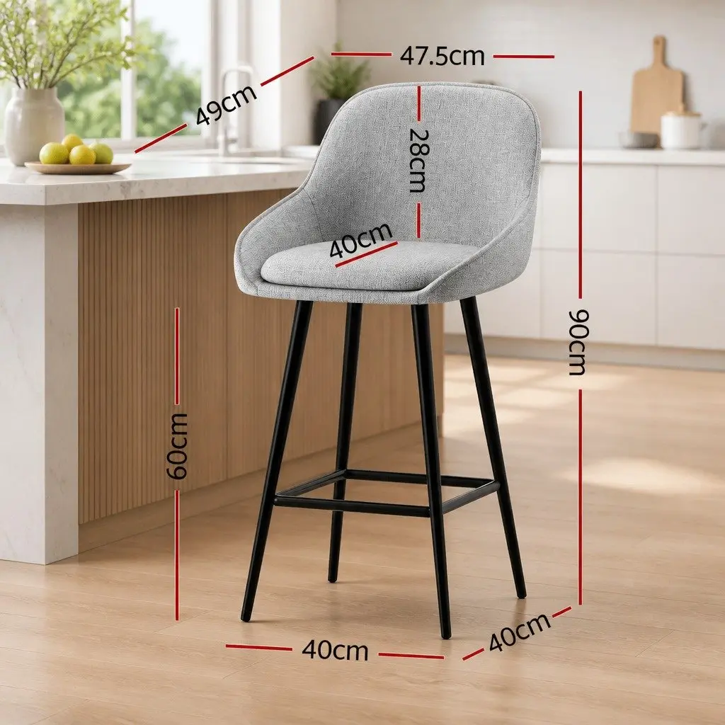 Set of 2 Grey Upholstered Bar Stools for Dining