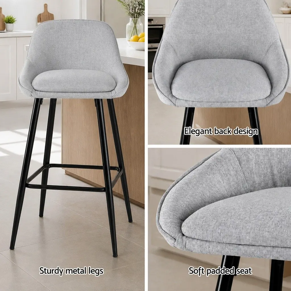 Set of 2 Grey Upholstered Bar Stools for Dining